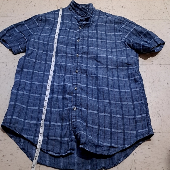 Perry Ellis | Blue Plaid Men's button up collared Shirt - Picture 7 of 8
